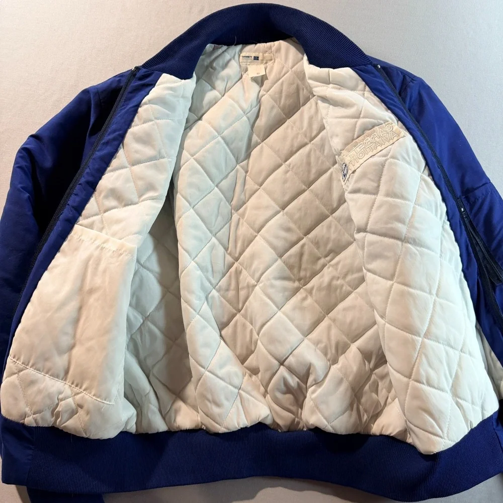 Vintage‎ Garrett Aviation Bomber Jacket Blue Insulated Zip Up Mens Medium